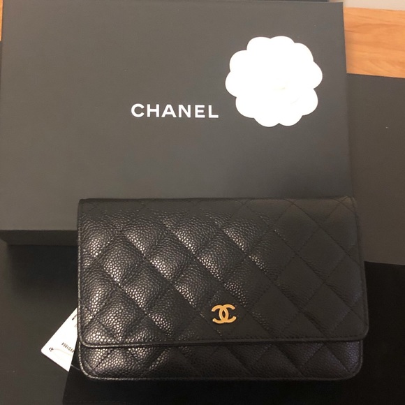 CHANEL Handbags - Authentic Chanel Wallet on a Chain, Black & Gold
